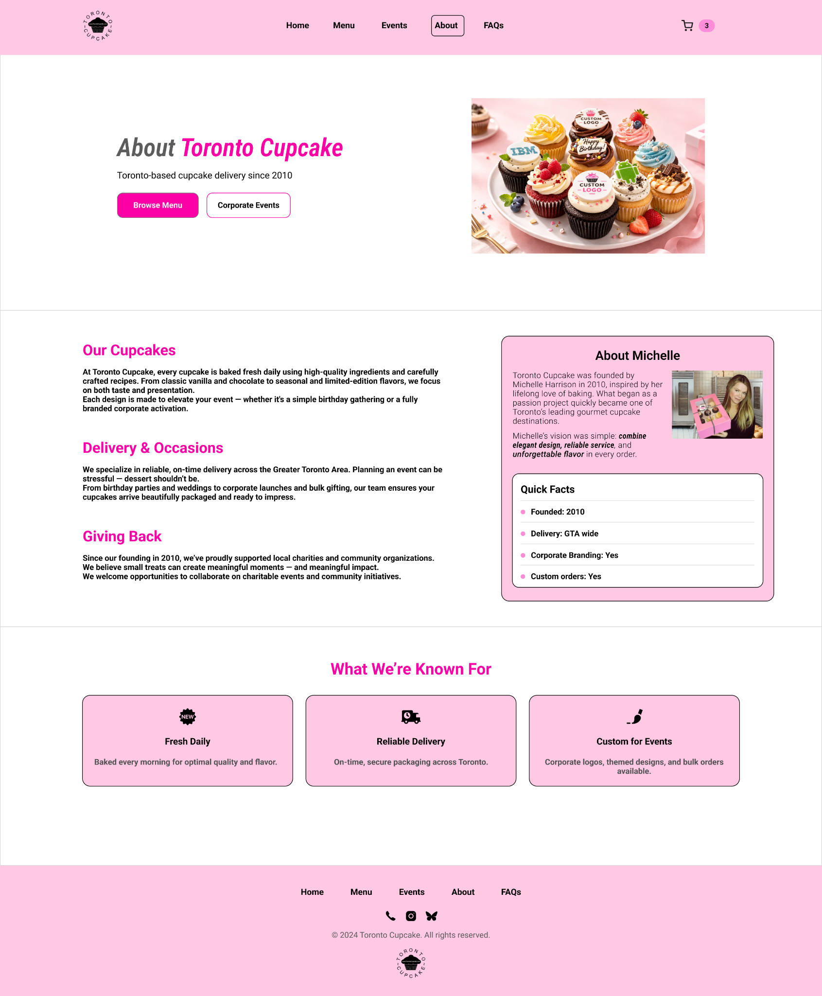 Toronto Cupcake redesigned About page preview