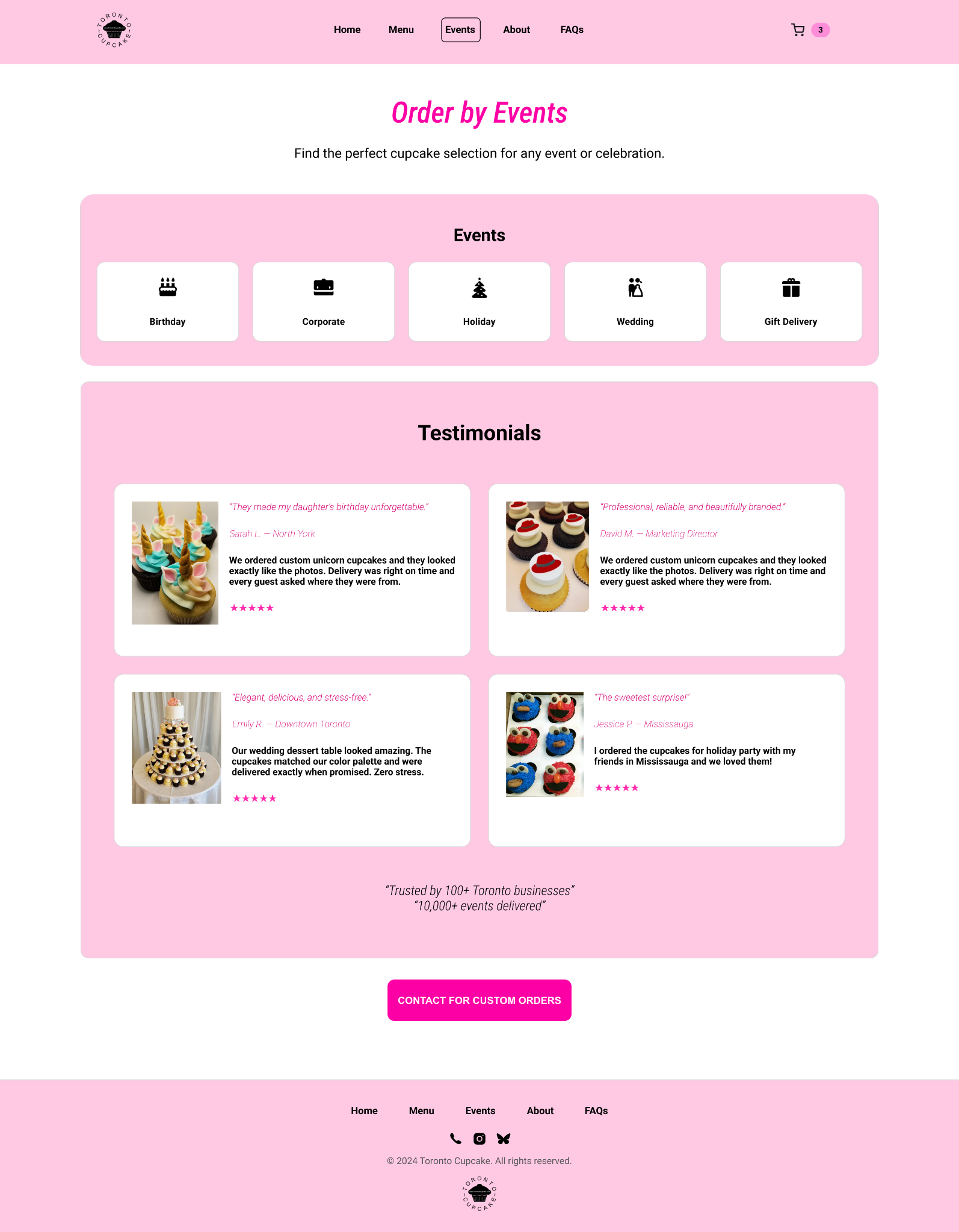 Toronto Cupcake redesigned Events page preview