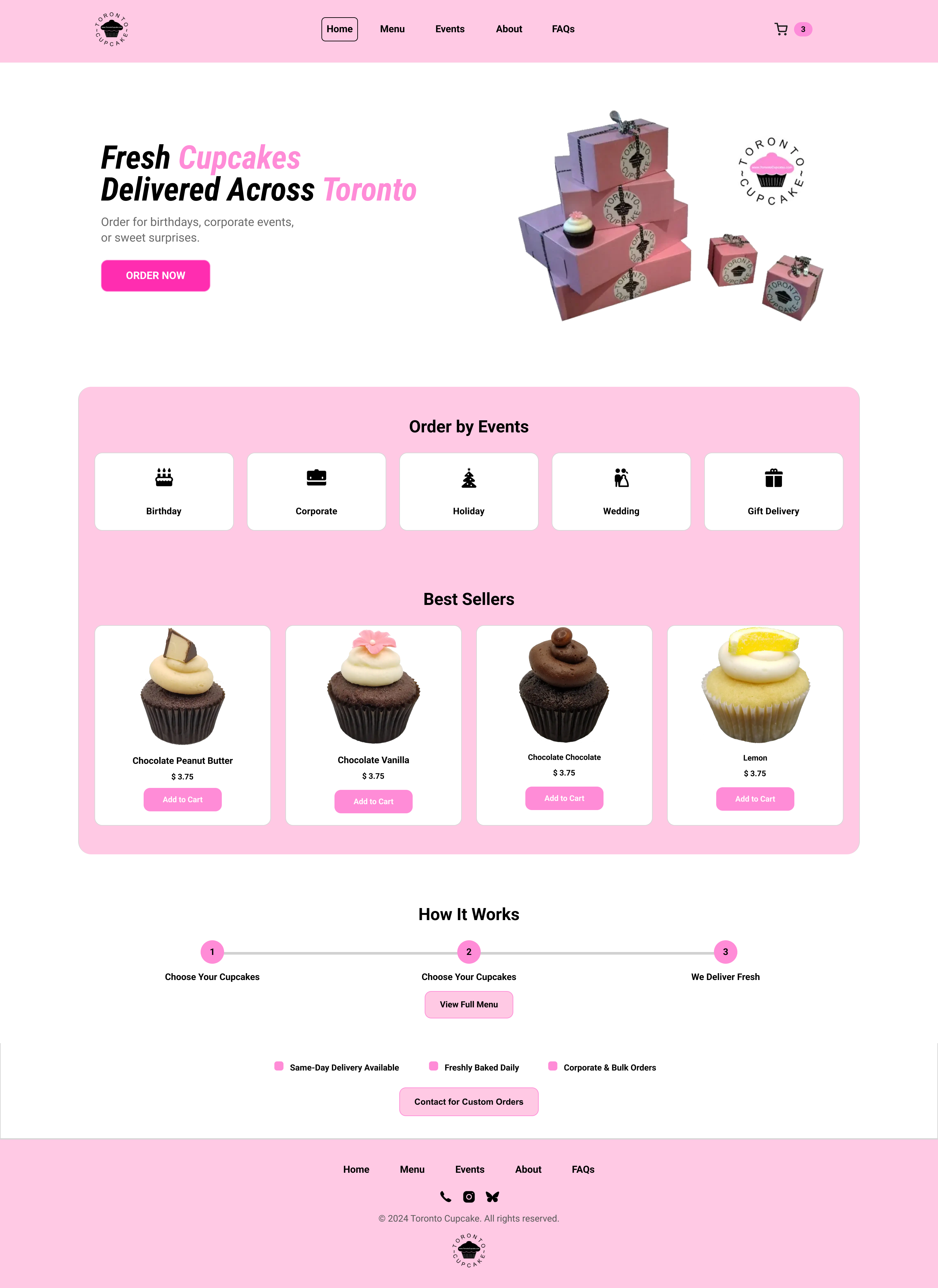 Toronto Cupcake redesigned homepage screen