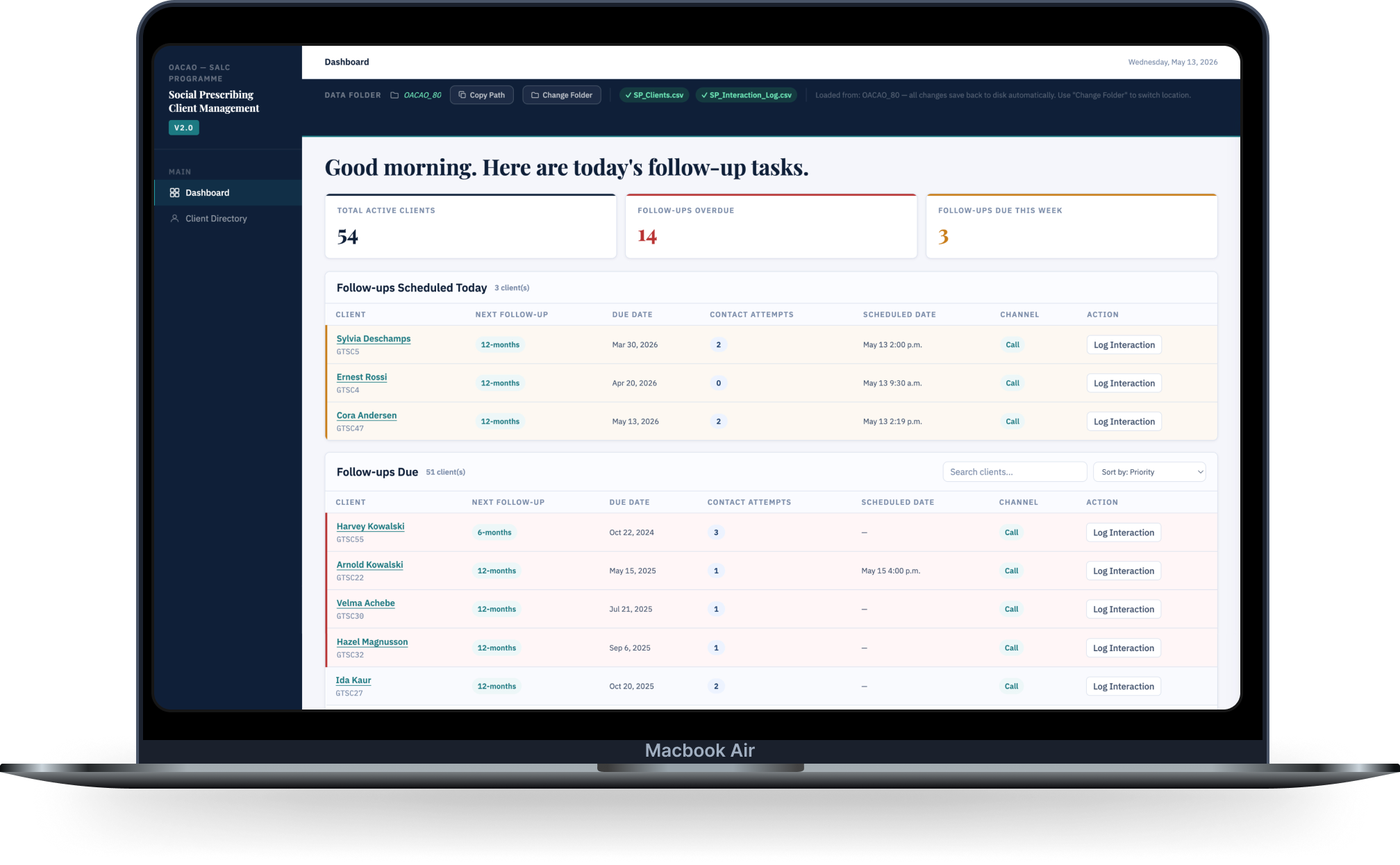LinkLog dashboard shown inside a laptop mockup