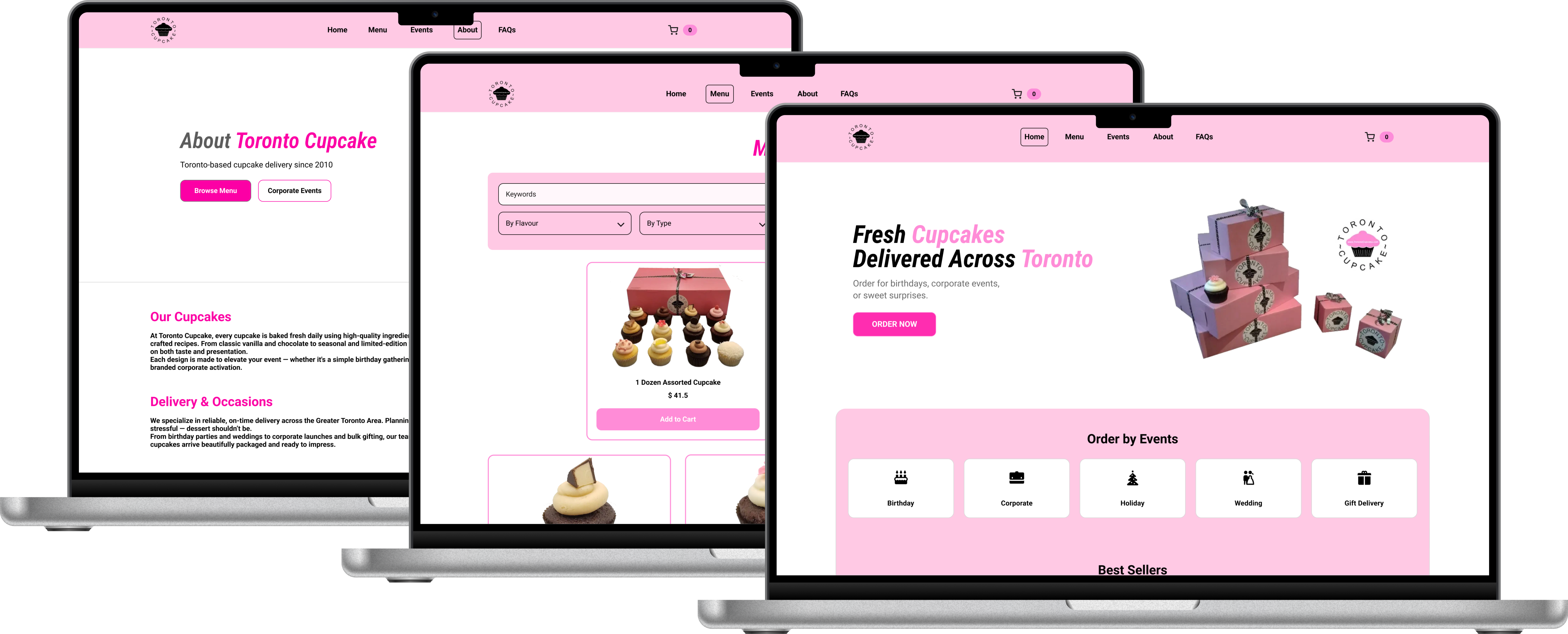 Toronto Cupcake responsive website redesign mockups on laptops